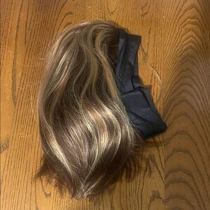 Elegant Brown and blonde human hair headband wig Bob. New